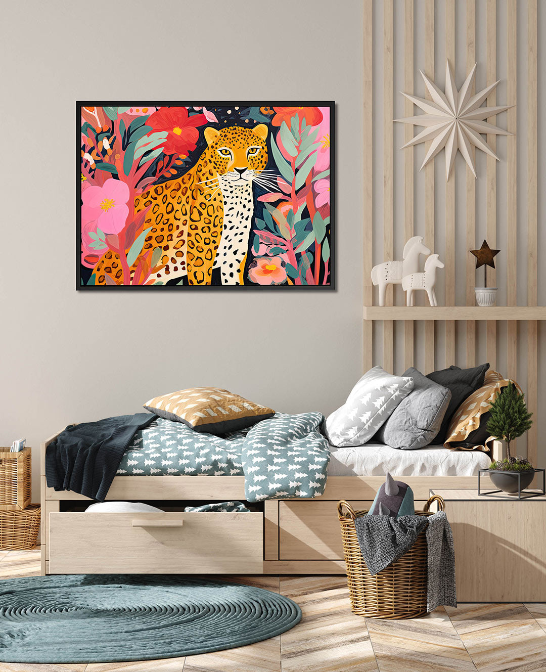 Kleurrijke dierenwereld – wanddecoratie in interieur