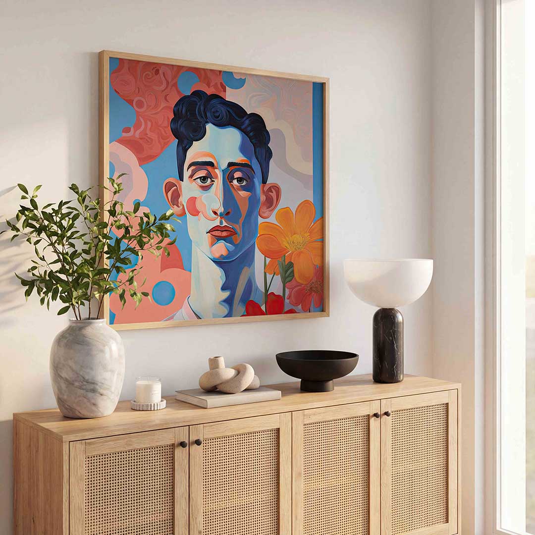 Portret met bloemen – illustratie poster in vierkant formaat