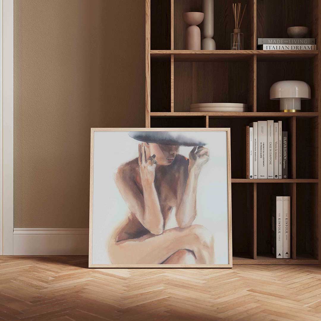 Vrouw met hoed – portret poster in vierkant formaat