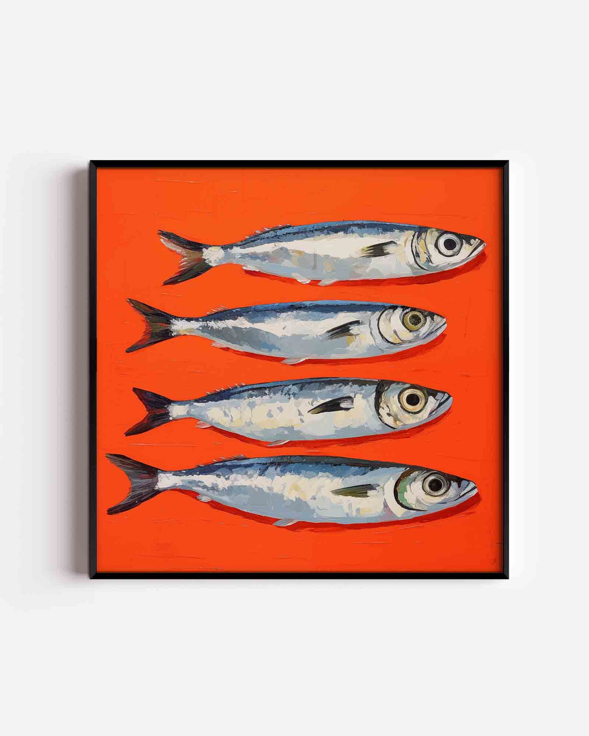 Vier vissen op oranje – keuken vierkante poster als wanddecoratie