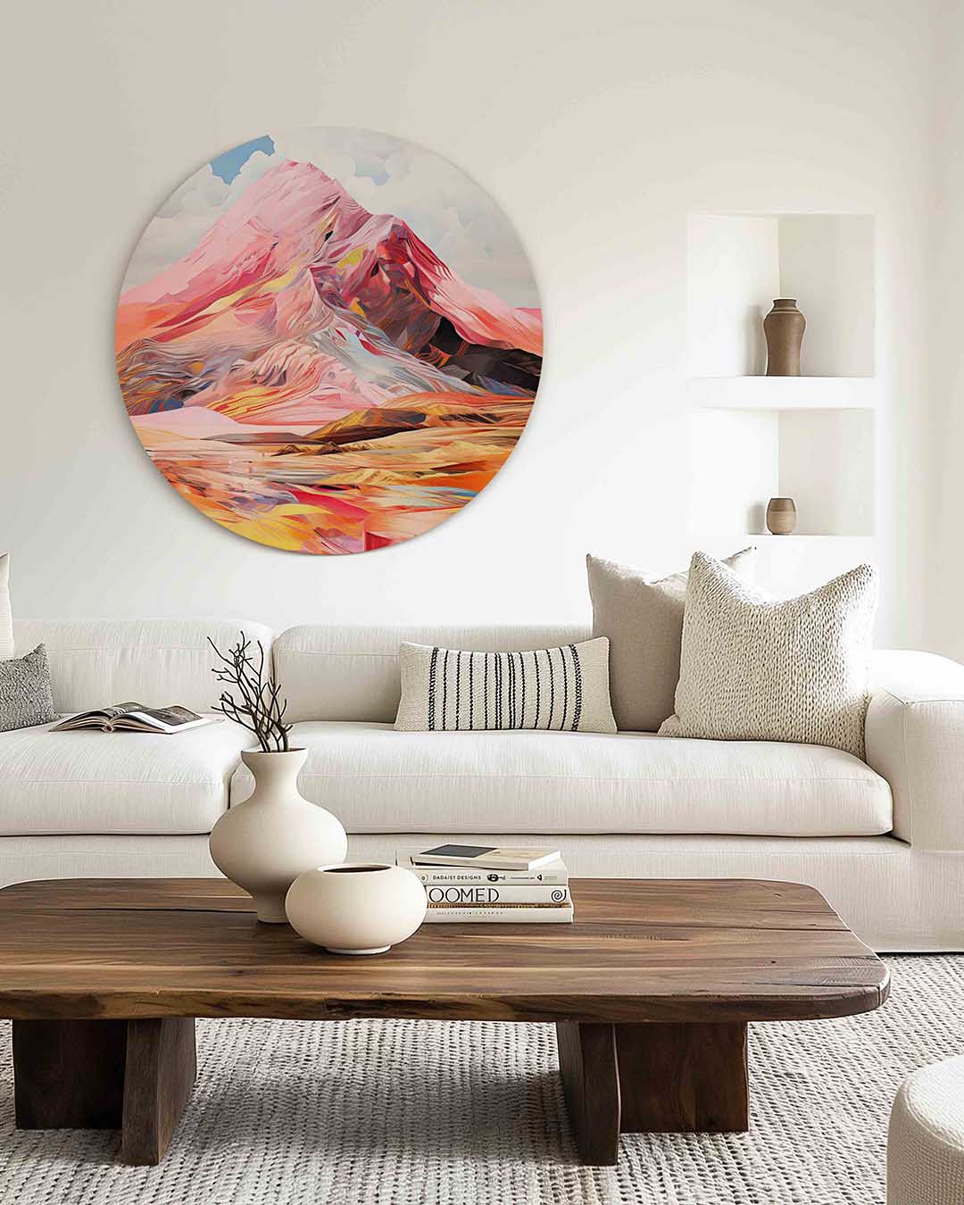 Berglandschap – illustratie muurcirkel als ronde muurdecoratie