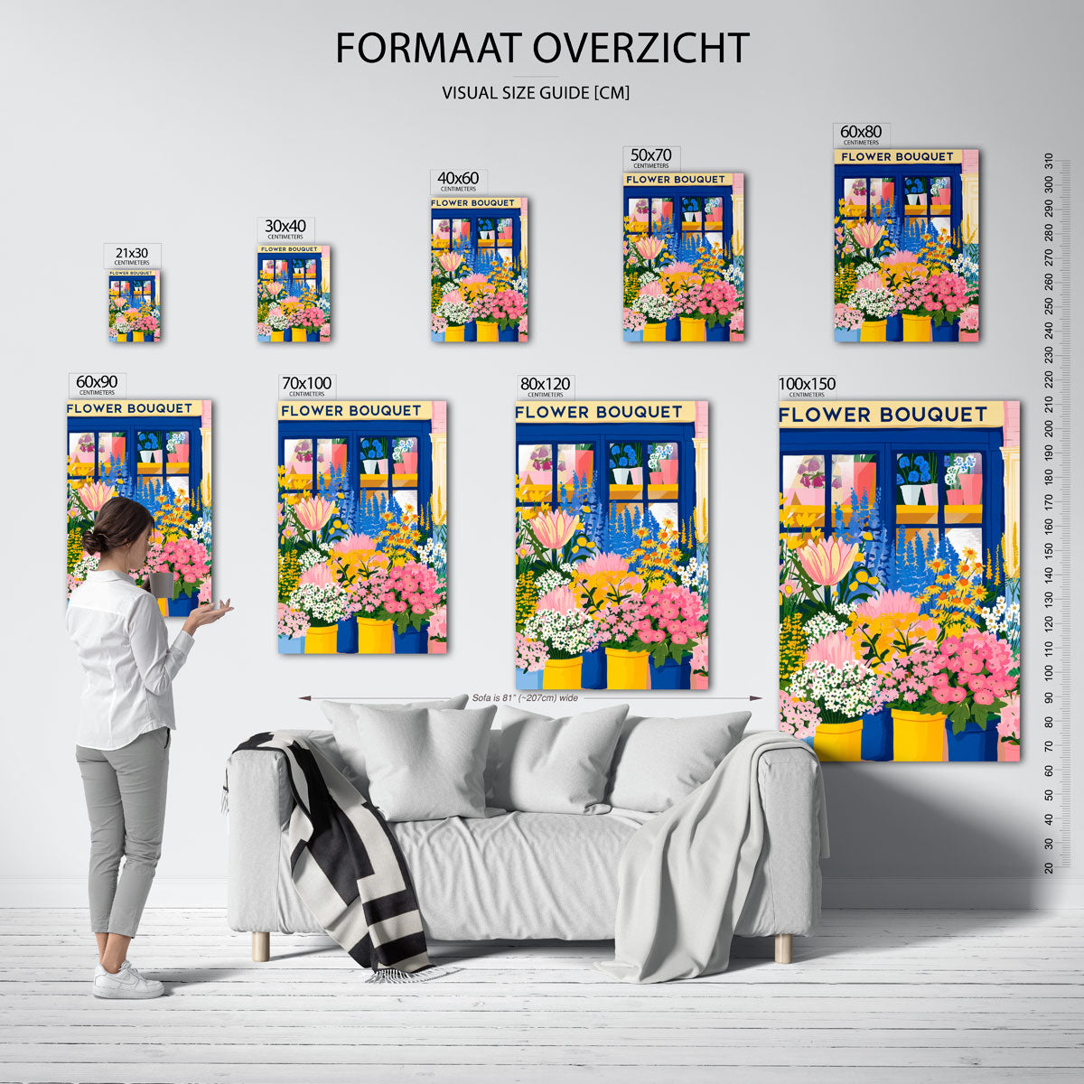 Bloemenwinkel – staande muurposter met kleurrijke illustratie