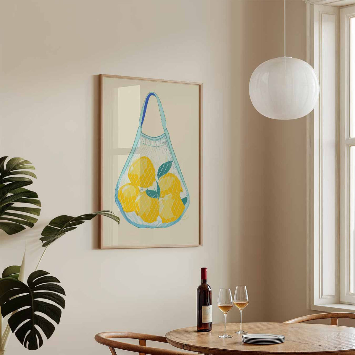 Zomerse Citroen Net-Tas – keukenposter in staand formaat