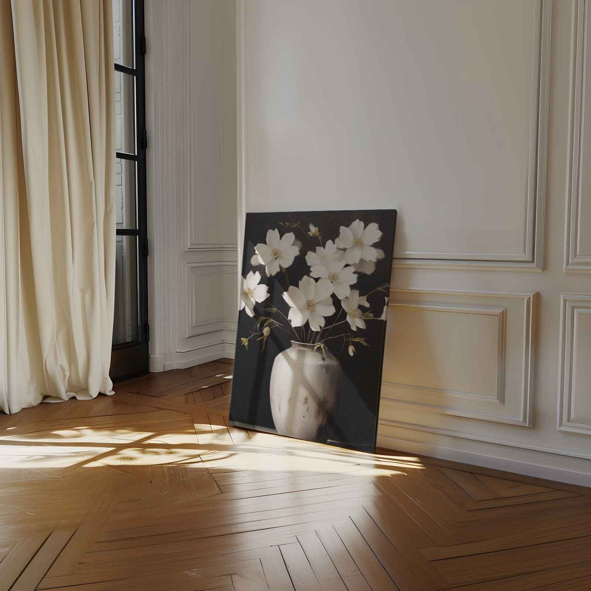 Bloemen in een Witte Vaas – staand kunstwerk voor modern interieur