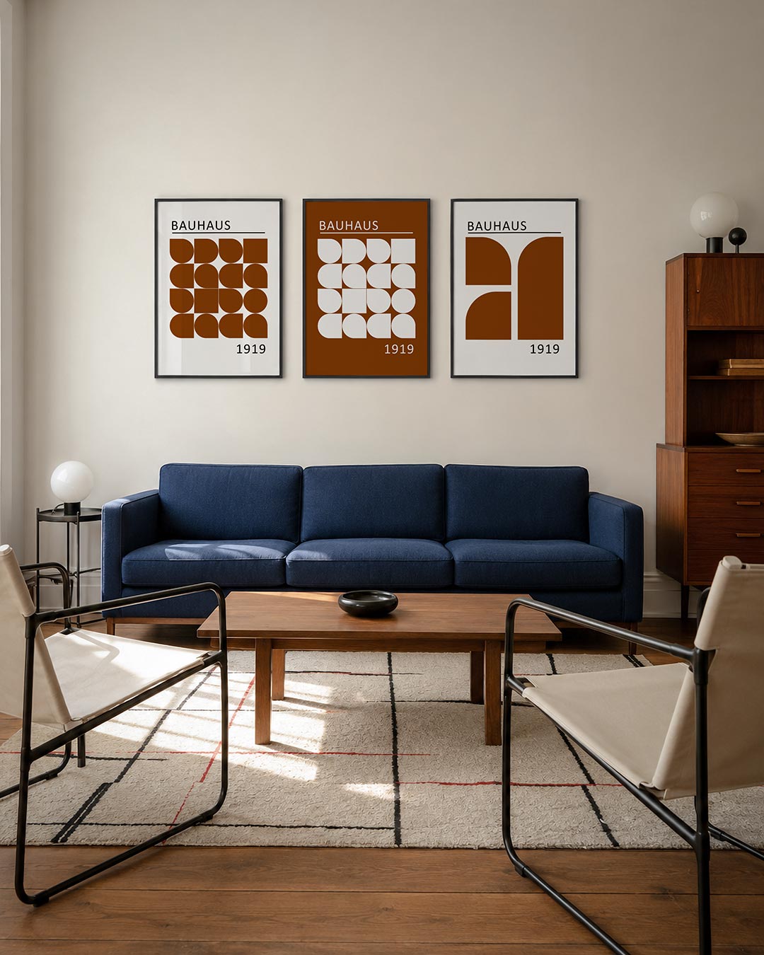 Vorm en ritme driedelige posterset – deze posterset in drie delen toont een speelse ordening van halve cirkels en vierkanten
