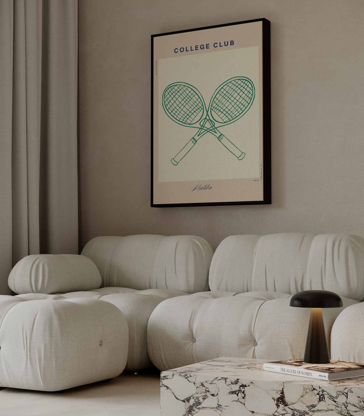 Tennisracket Illustratie - College Club – plexiglas wanddecoratie in portret formaat