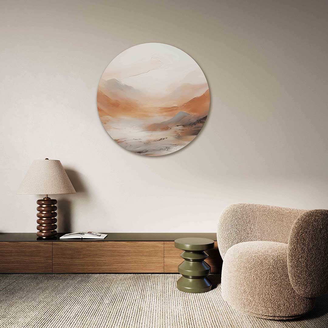 Landschap in warme tinten – Pop Art muurcirkel als ronde wanddecoratie