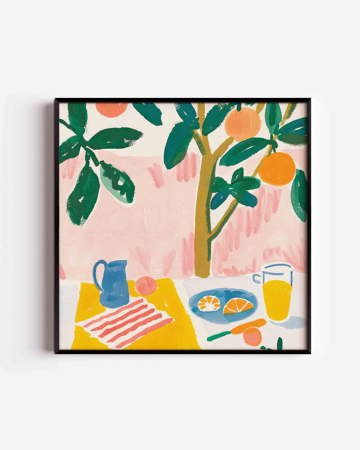 Citrus en tafel – kleurrijke illustratie poster als wanddecoratie