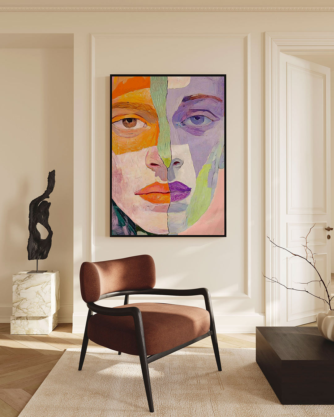 Kleurrijk gezichtsduo – staande wanddecoratie