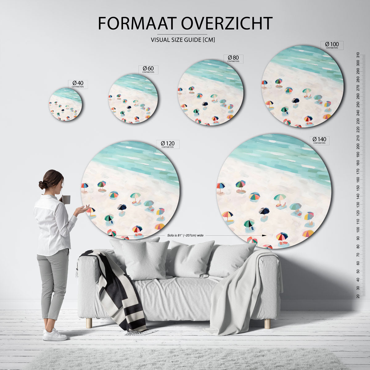 Strand met parasols – abstracte wandkunst als muurcirkel van WallArtistic