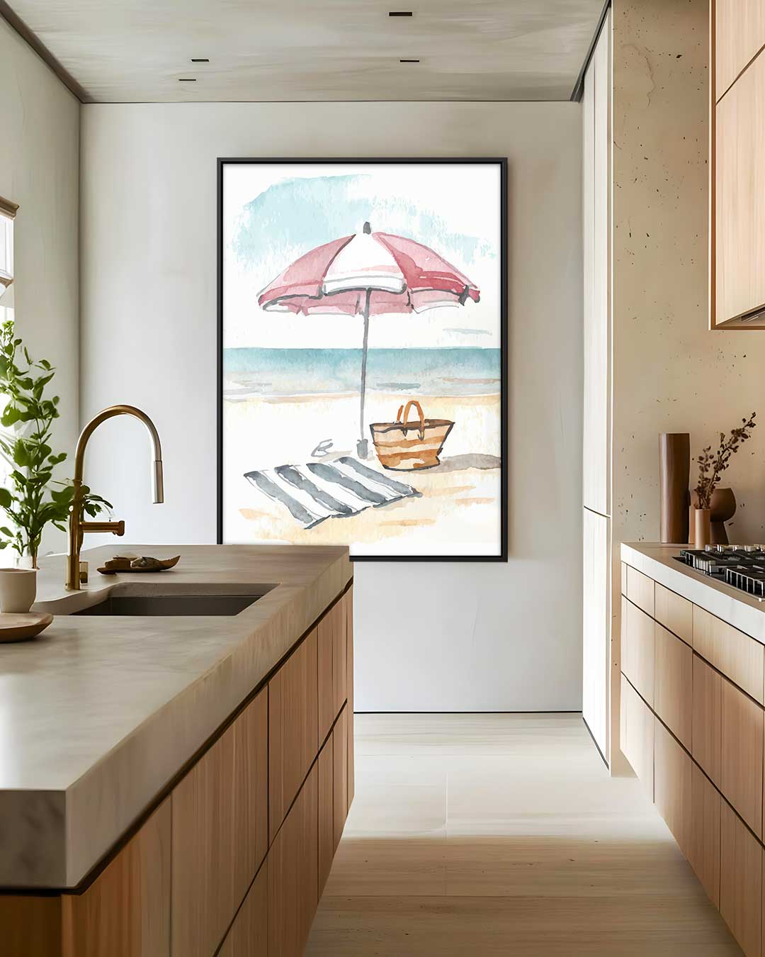 Stranddag in Aquarel – staand kunstwerk voor modern interieur