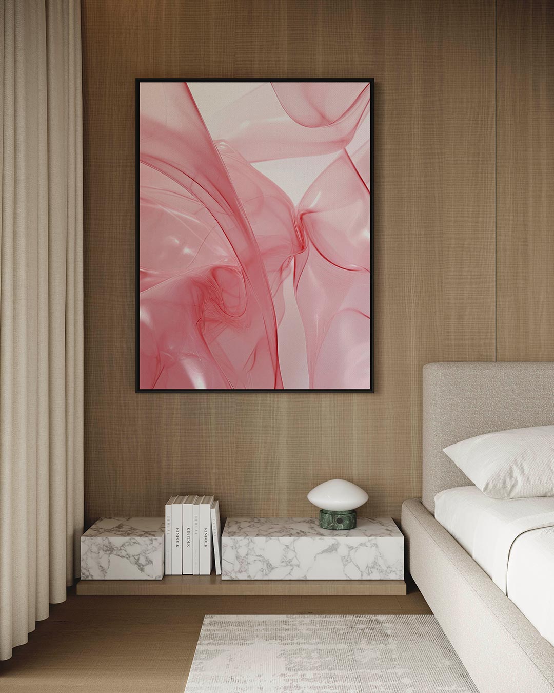 Vloeiende roze vormen – kunstwerk op canvas, dibond of plexiglas