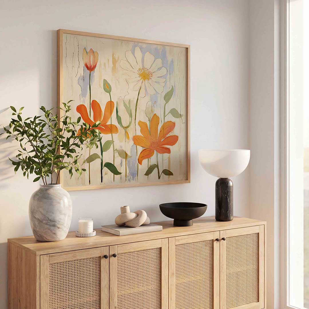 Bloemen en bladeren – bloemen wandkunst als vierkante poster