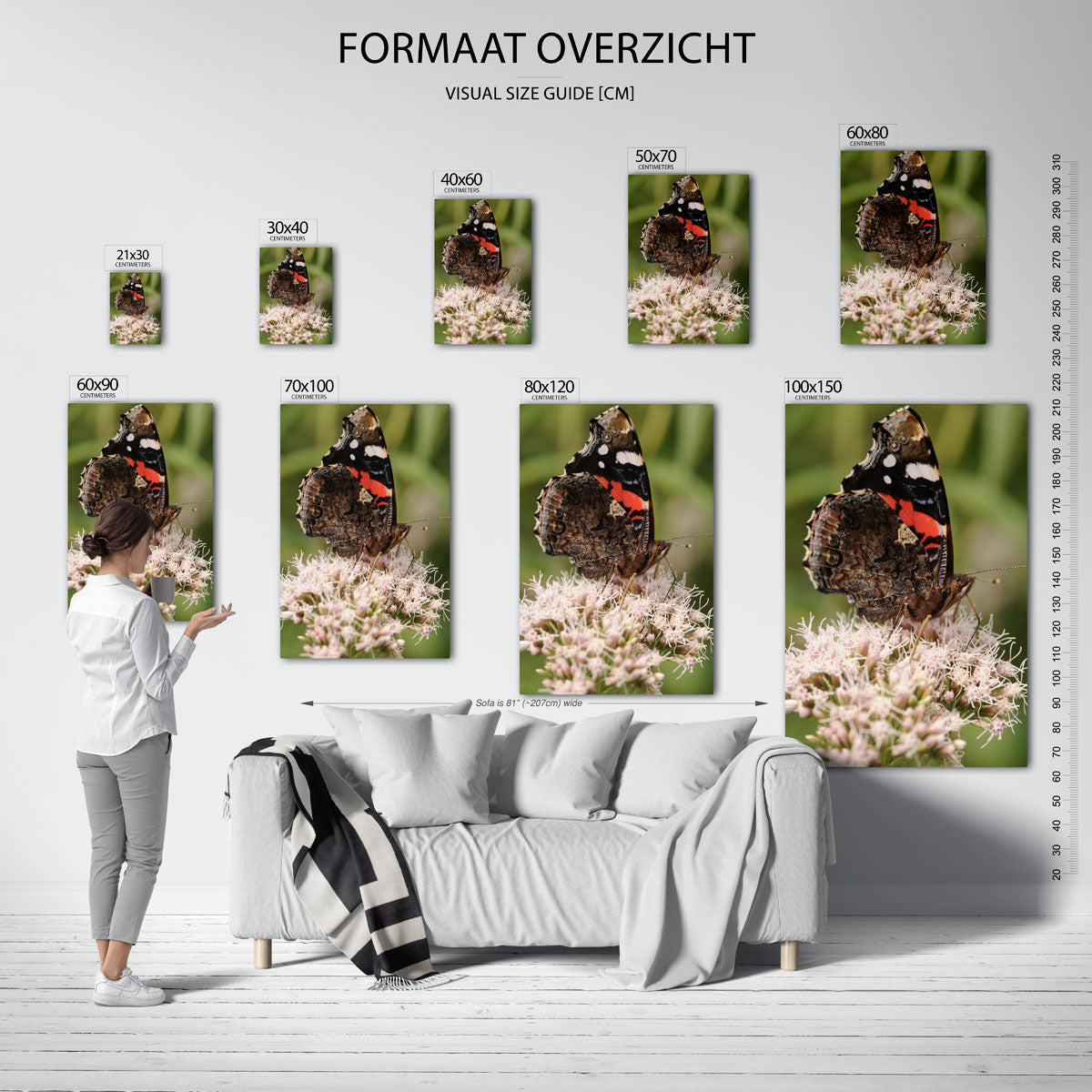 Vlinder op bloem poster – sfeerbeeld – deze poster toont een gedetailleerde close-up van een vlinder op een bloem, met