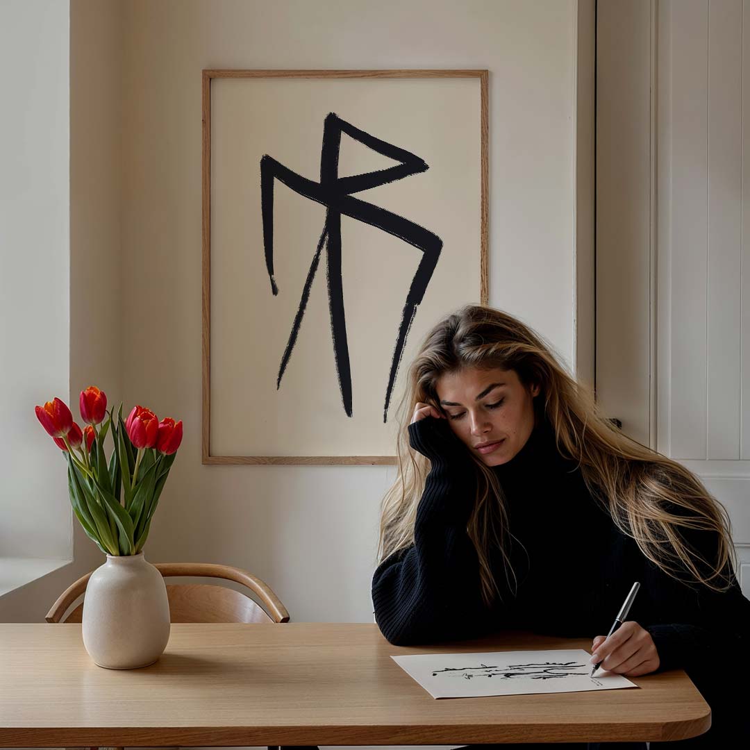 Minimalistische Abstracte Kalligrafie – staande muurposter met abstracte vormen