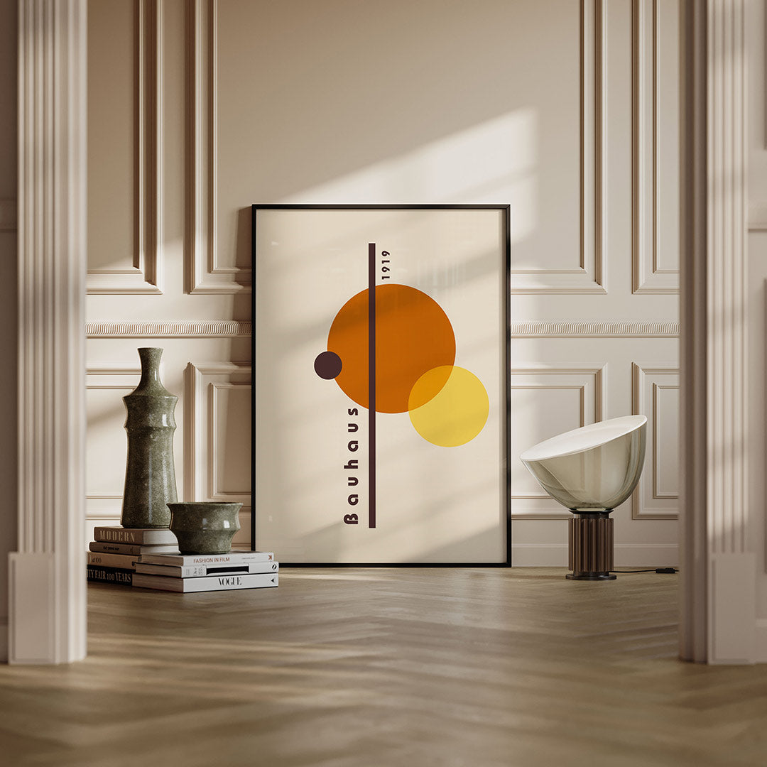 Cirkel en lijnenspel – moderne Bauhaus wandkunst als poster