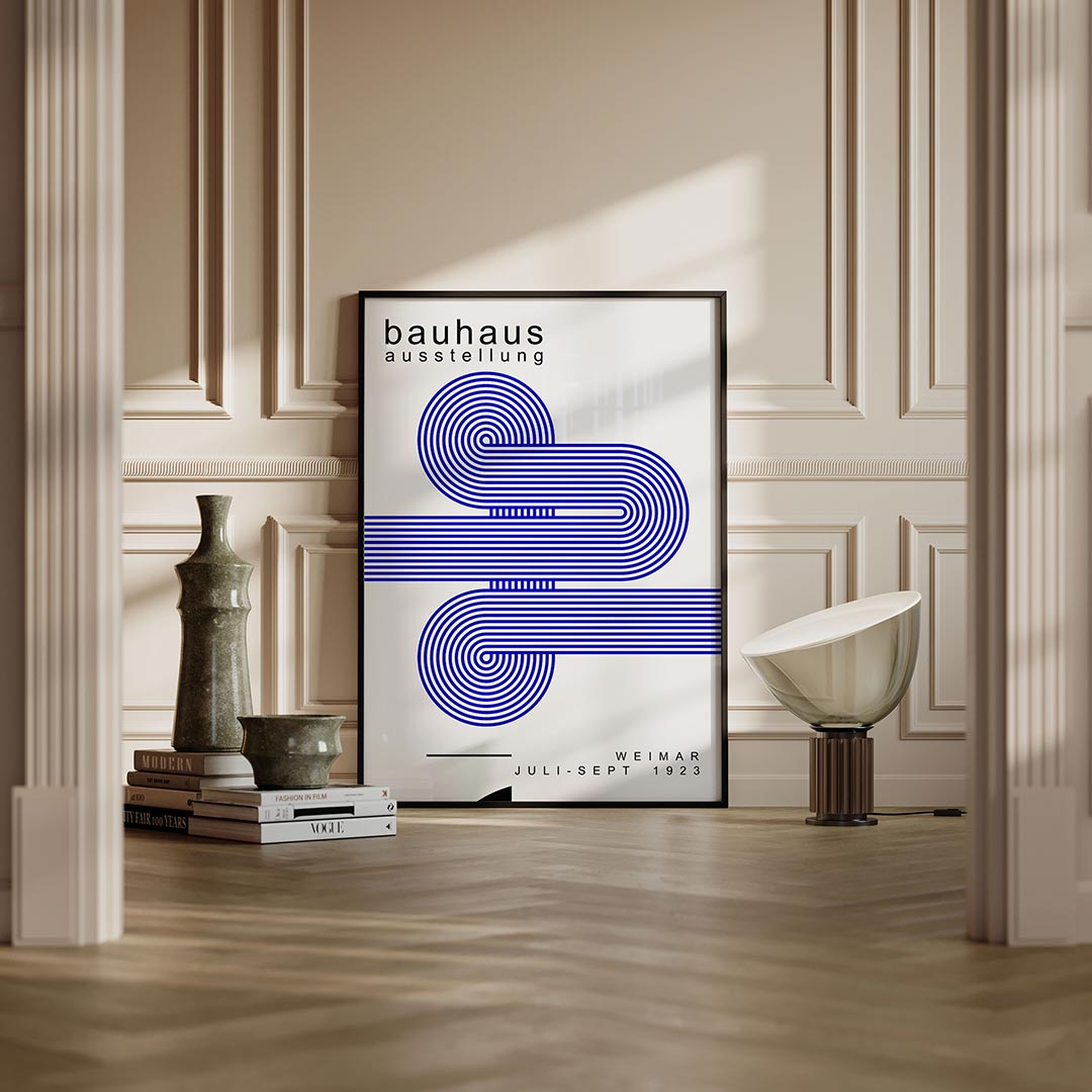 Lijnen en cirkelvormen – moderne Bauhaus wandkunst als poster