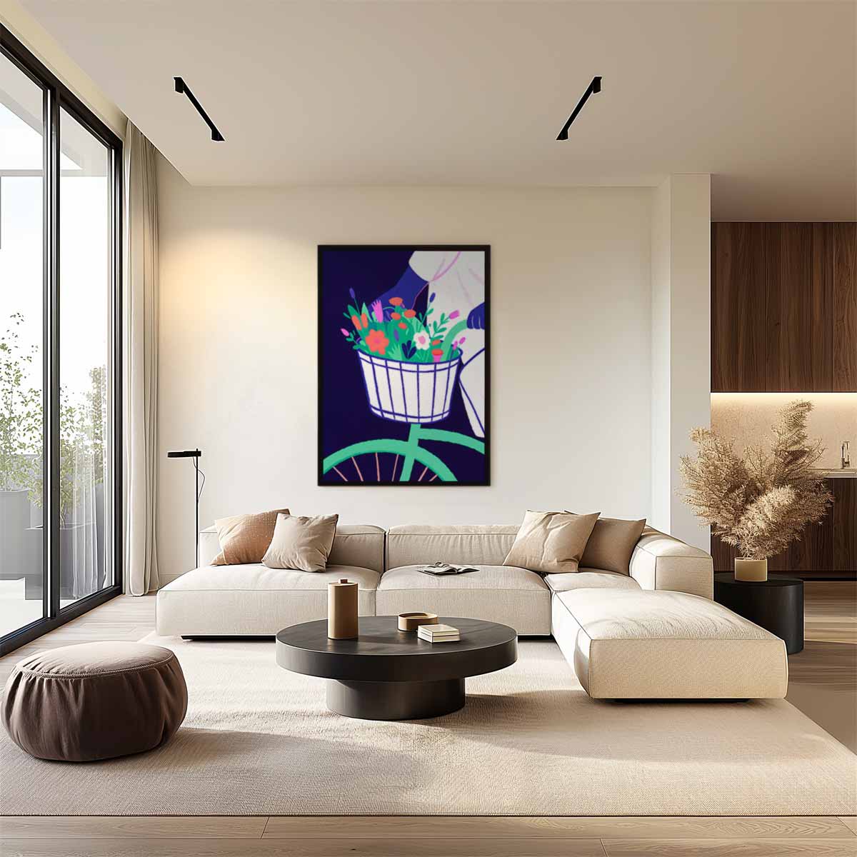 Fietstocht in Bloei – staand kunstwerk voor modern interieur