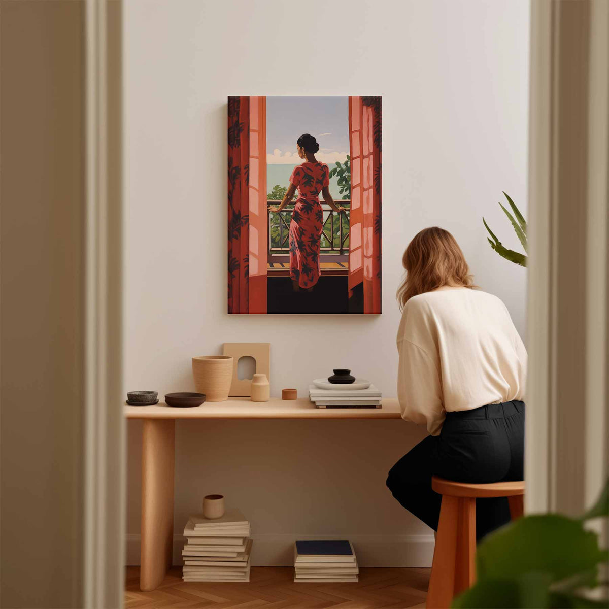 Zomers Balkonzicht – plexiglas kunstwerk als wanddecoratie