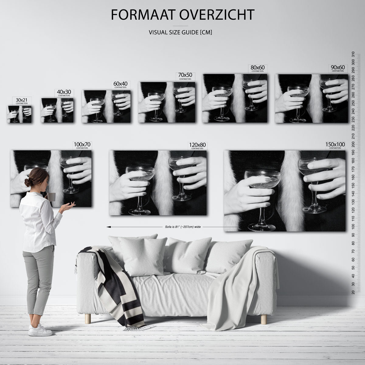 Handen met glazen – liggende muurposter voor een modern interieur
