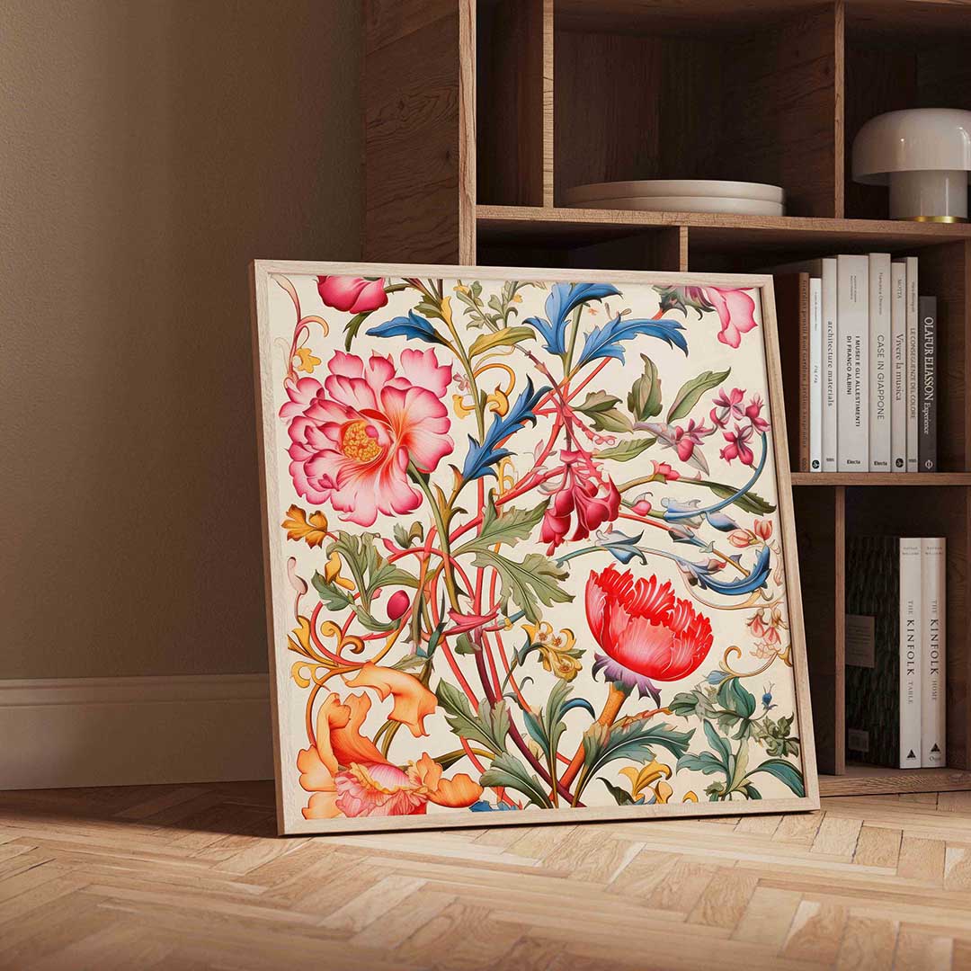 Bloemen en bladeren – geïllustreerde wandkunst als vierkante poster