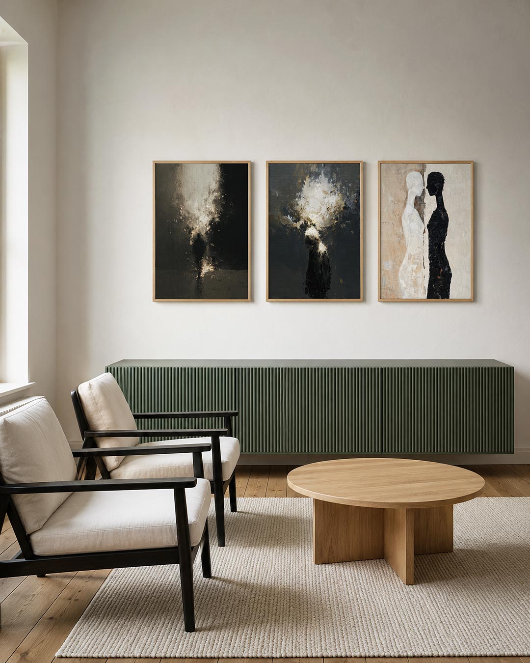 Vorm en schaduw posterset – derde productweergave – een silhouet omgeven door een explosie van lichte en