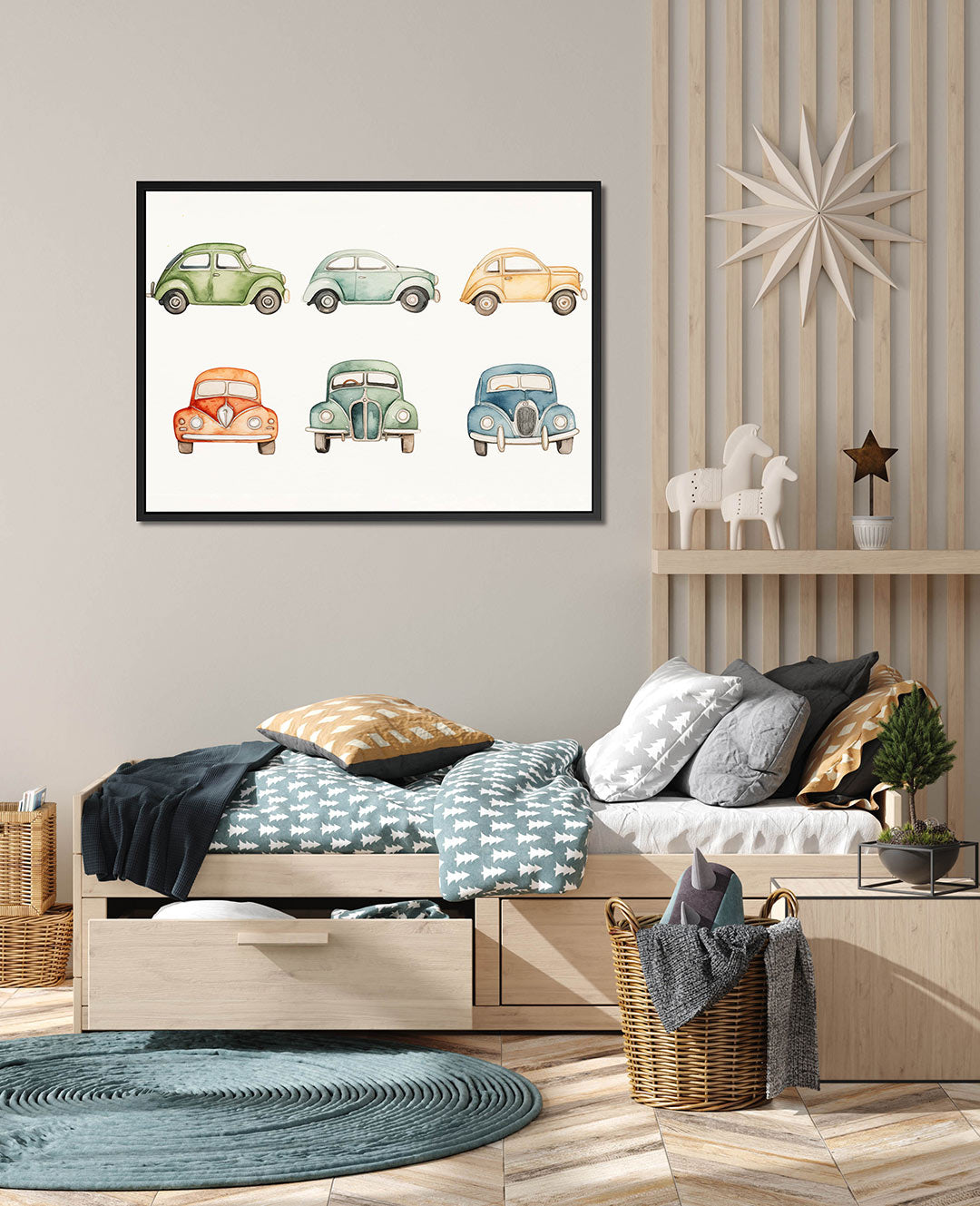 Kleurrijke auto illustraties – Speelse – wanddecoratie in interieur