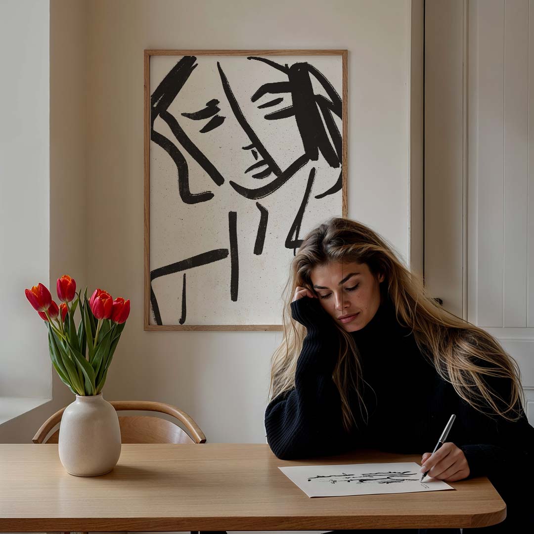 Eigenzinnige Lijntekening Vrouw – staande vrouwelijke wanddecoratie van WallArtistic