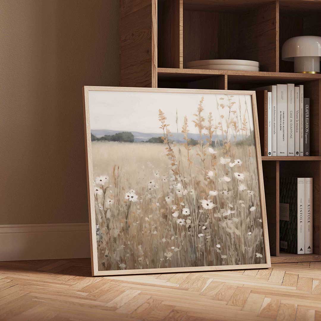 Veld met bloemen – moderne wandkunst met kleur en vormen als poster