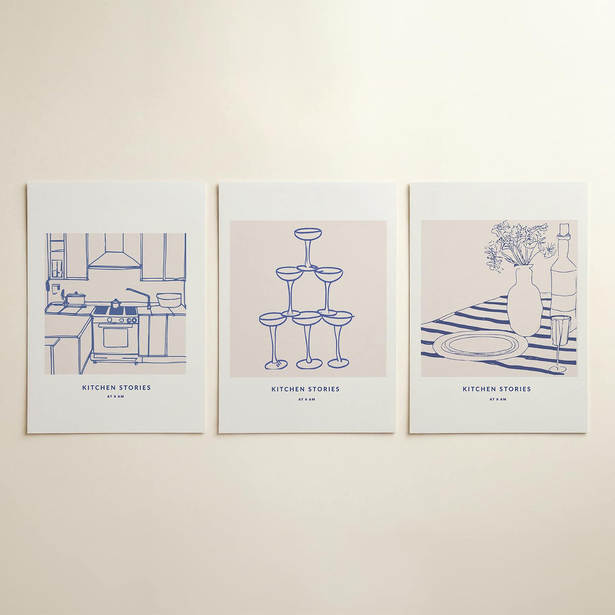 Keukenlijnenspel – driedelige posterset in interieur