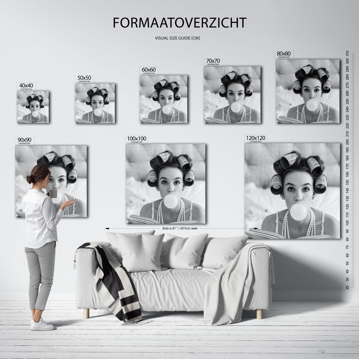 Meisje met krulspelden – kleurrijke vierkante muurposter in Pop Art stijl