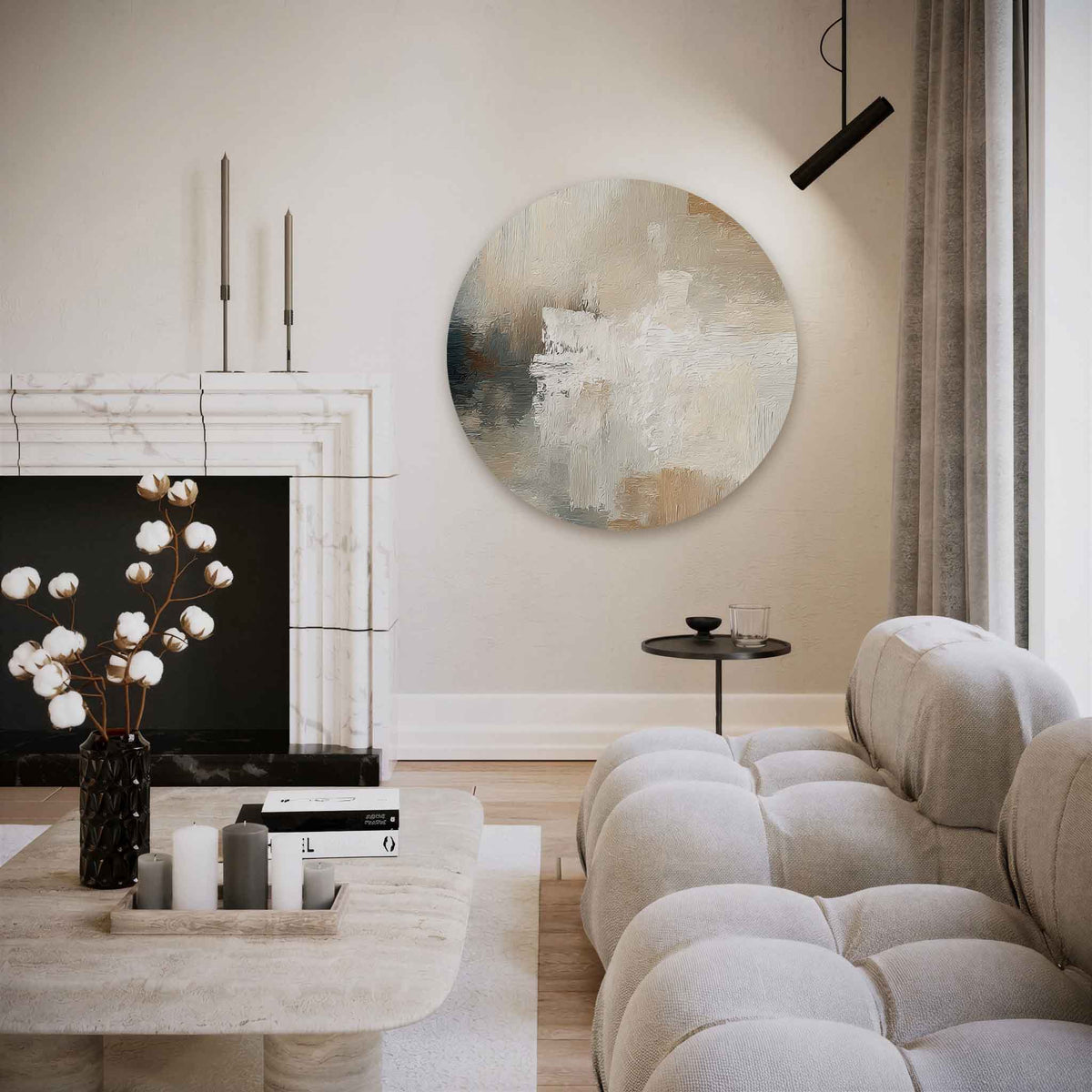 Abstracte beige – abstracte muurcirkel als ronde wanddecoratie