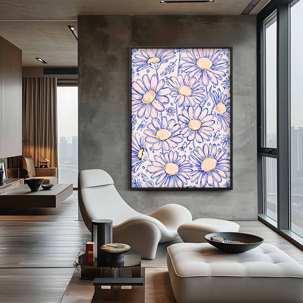 Zonsondergang Madeliefjes – canvas kunstwerk als wanddecoratie