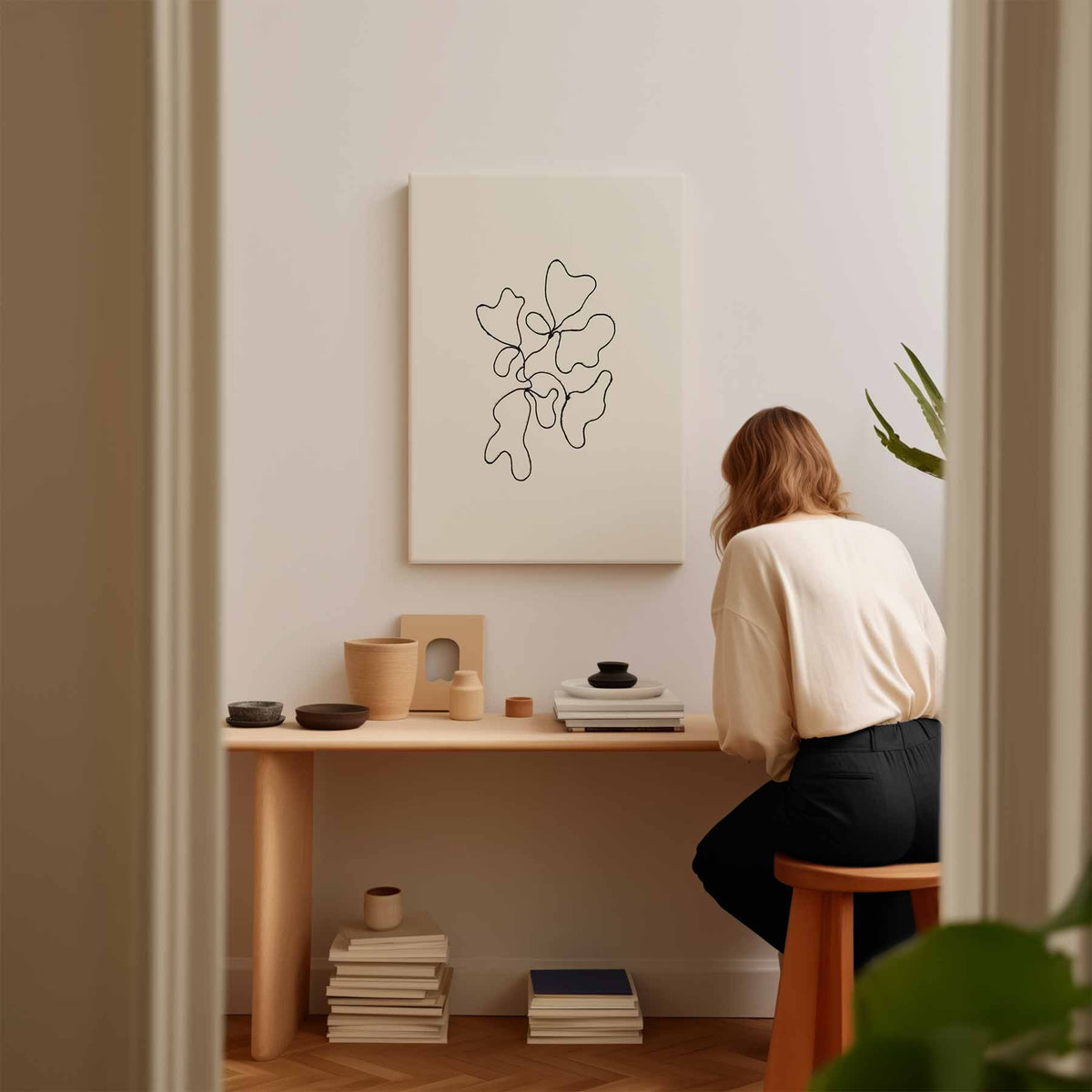 Organische Lijnenspel – modern portret kunstwerk van WallArtistic