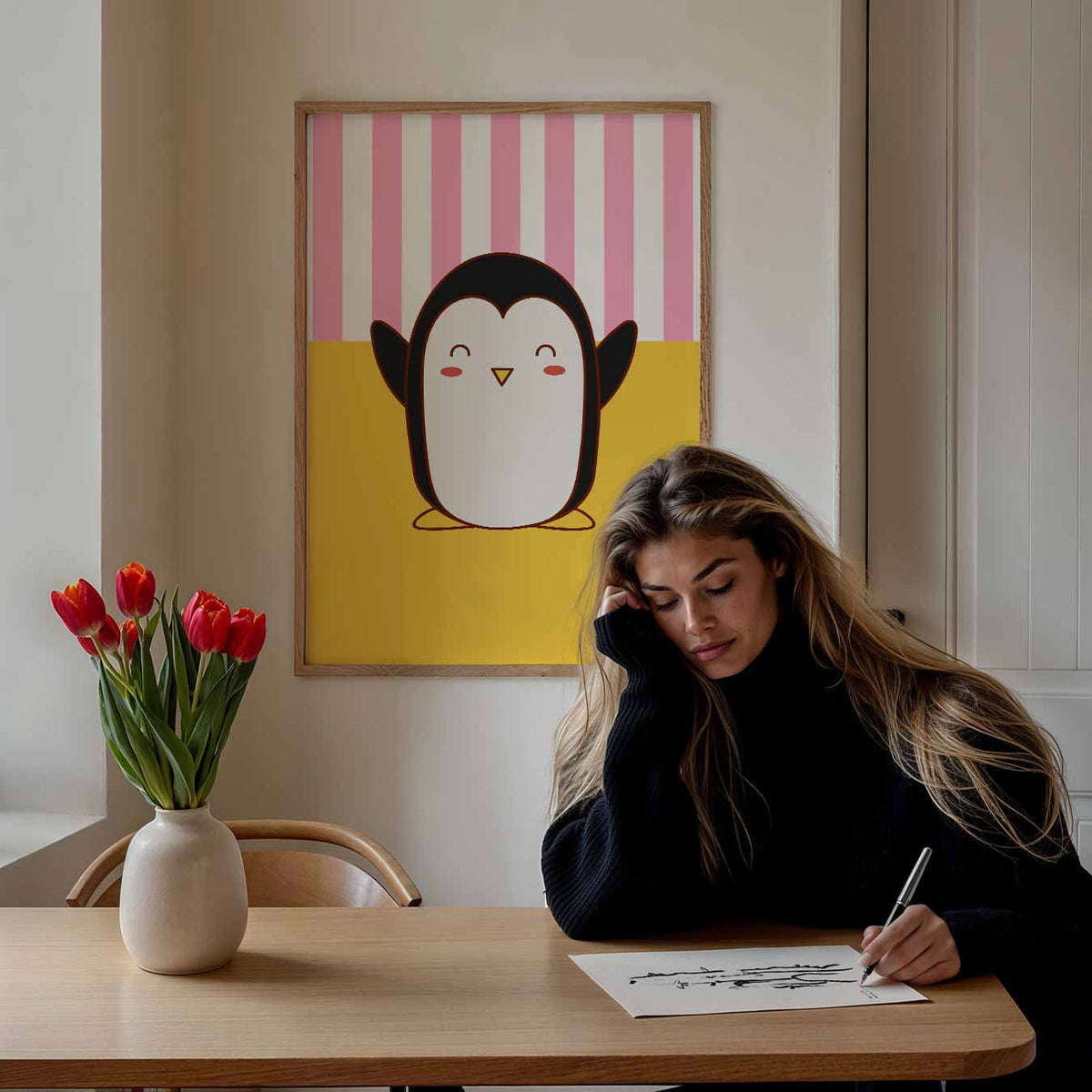 Schattige Pinguïn – staande muurposter voor de kinderkamer