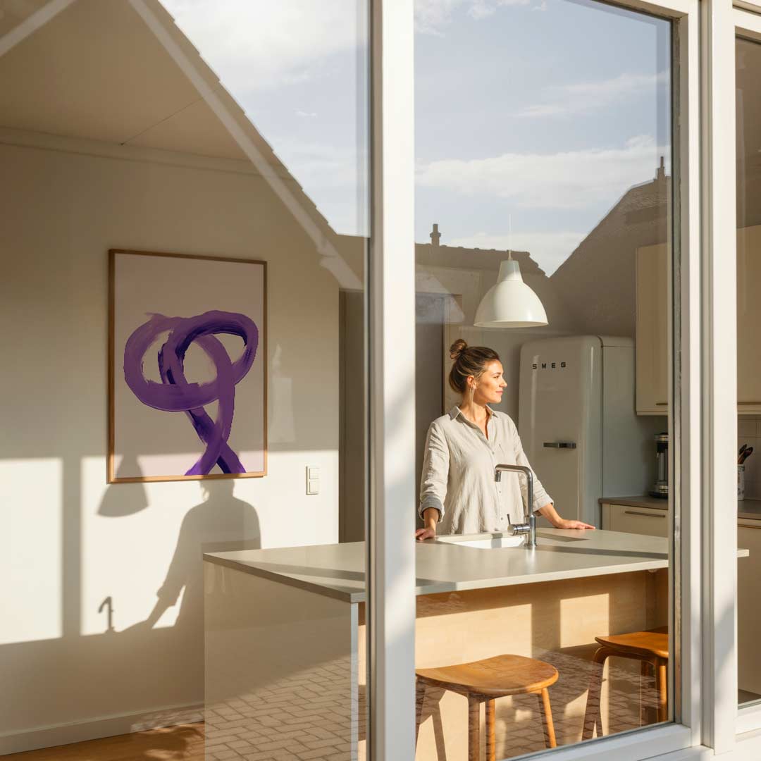 Moderne Lijnkunst Paars – abstracte poster in staand formaat