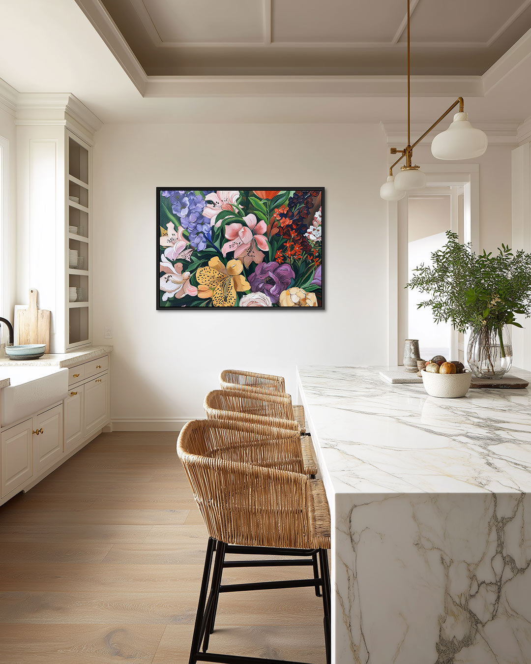 Bloemrijke kleurenpracht – Bloemen kunstwerk – liggende wanddecoratie