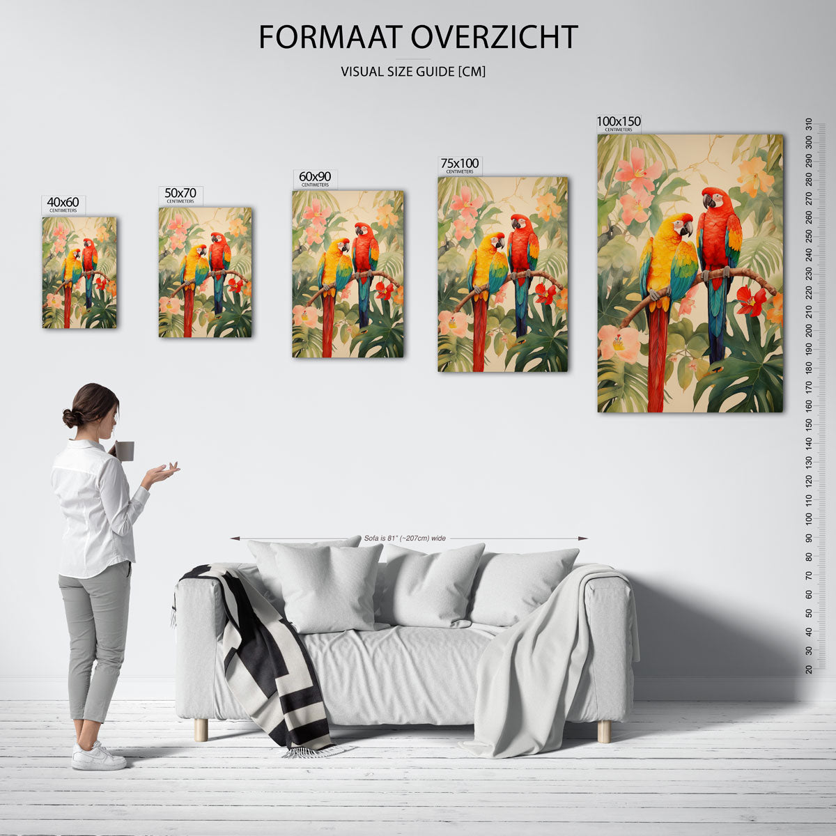 Tropische papegaaien – staand wanddecoratie kunstwerk