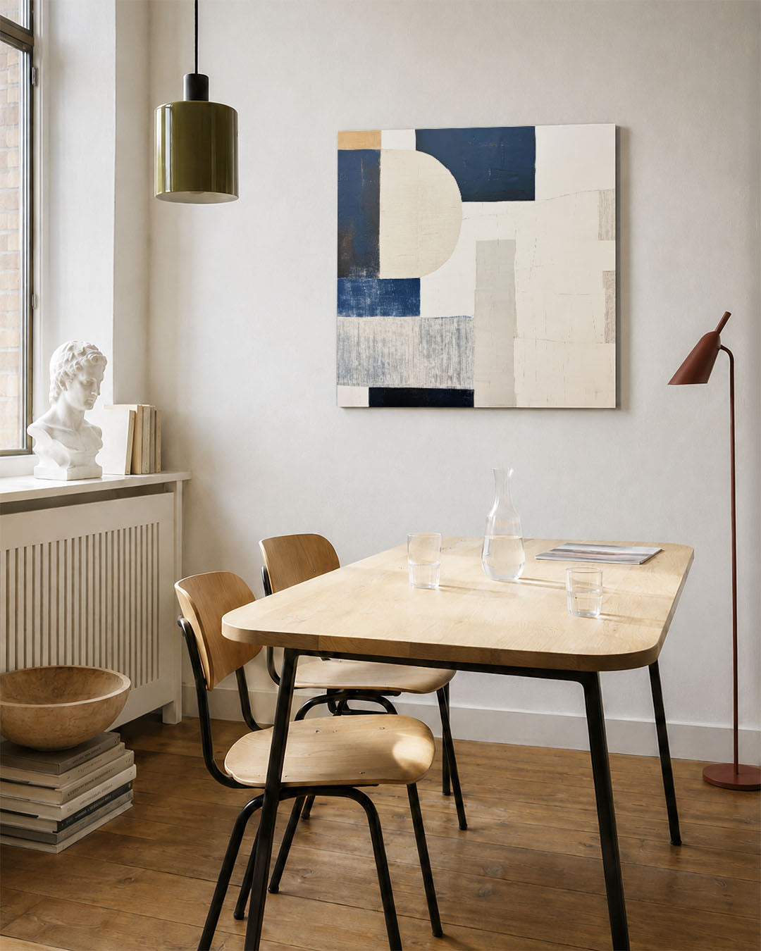 Geometrische vormen compositie kunstwerk – vierkante wanddecoratie – dit werk toont een harmonieuze compositie van