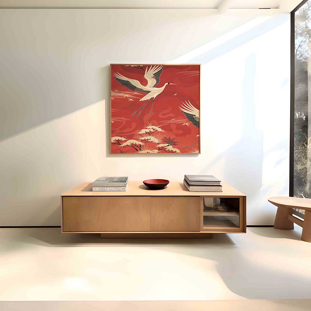 Vliegende kraanvogel – vierkante dieren wanddecoratie van WallArtistic