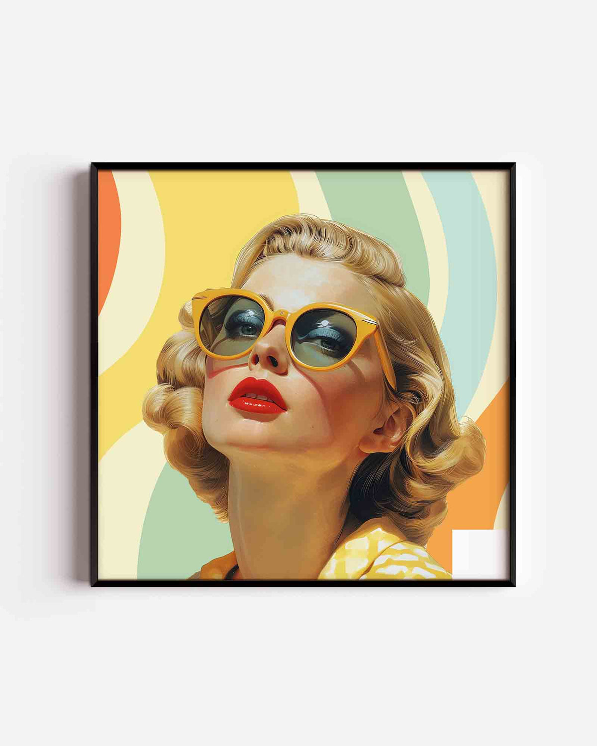 Vrouw met zonnebril – Pop Art vierkante poster als wanddecoratie