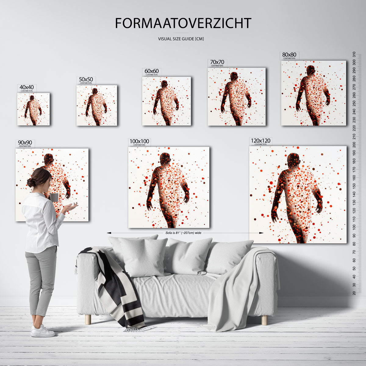 Silhouet met stippen – vierkante muurposter met kleurrijke illustratie