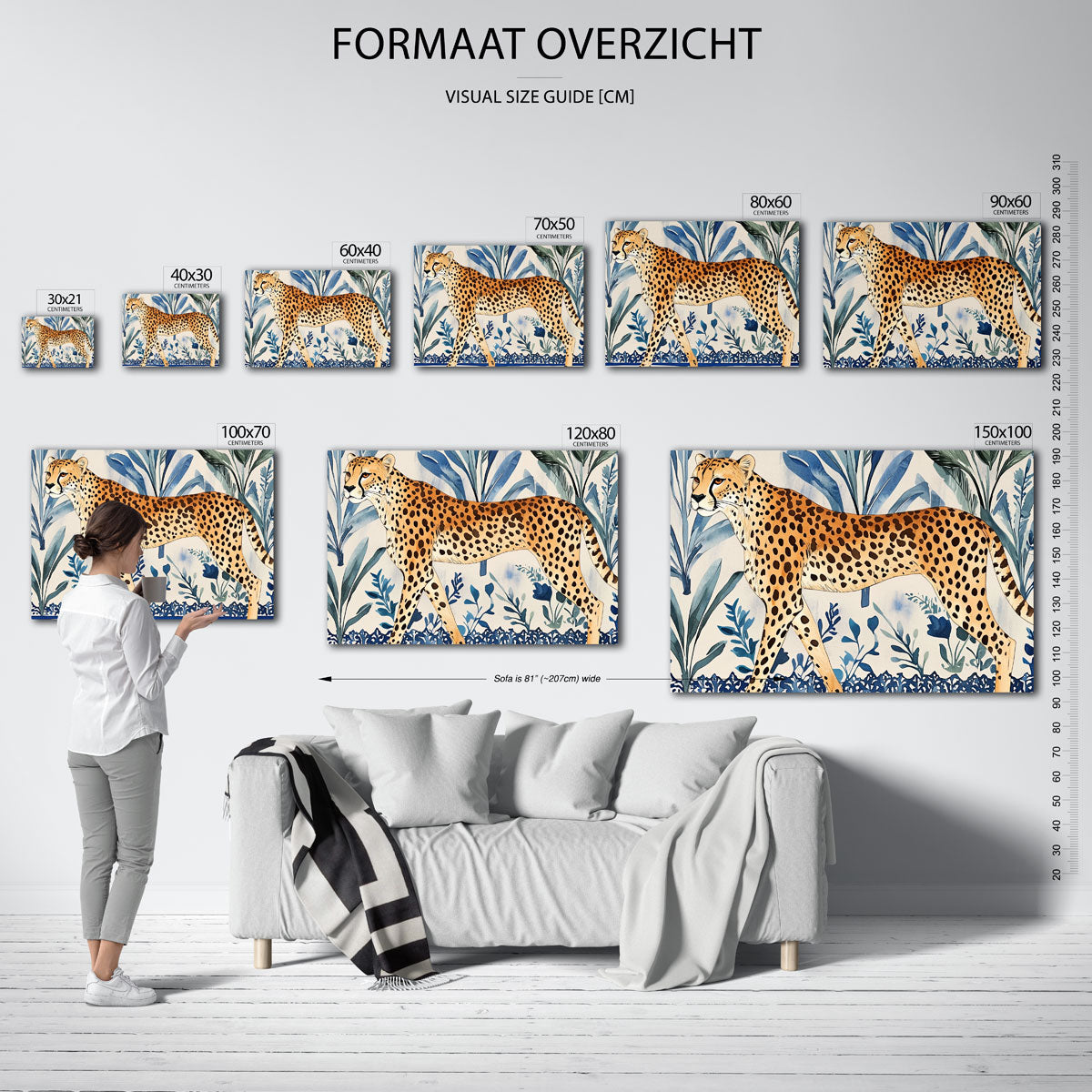 Luipaard en bladeren – liggende muurposter met dierenthema
