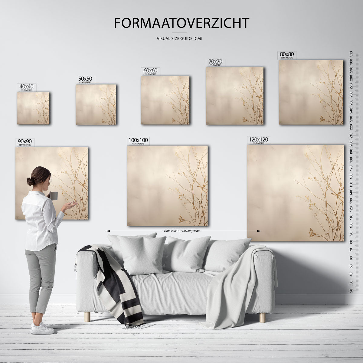 Takken en bladeren – vierkante muurposter met abstracte vormen