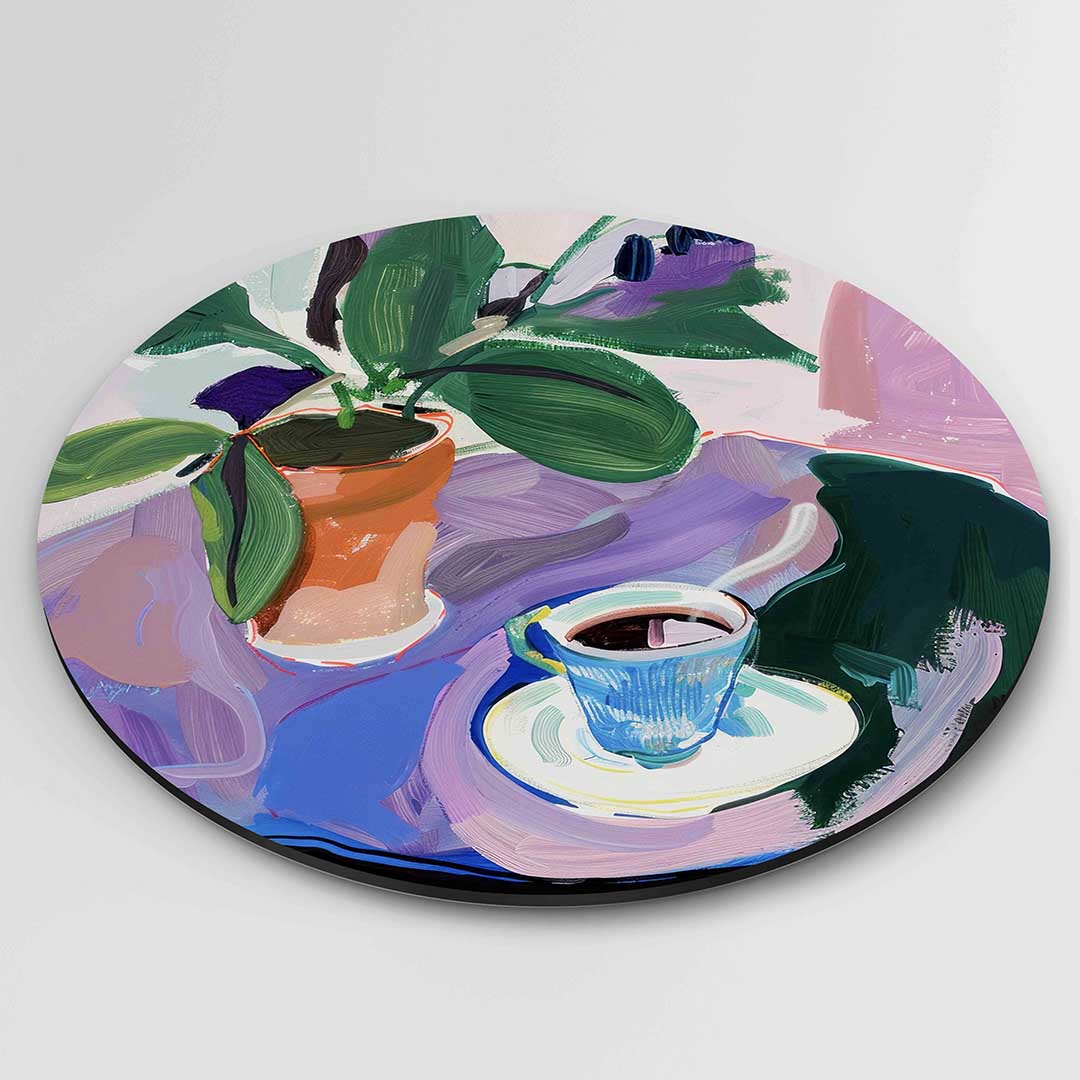 Plant en kopje – ronde textuur wanddecoratie van WallArtistic