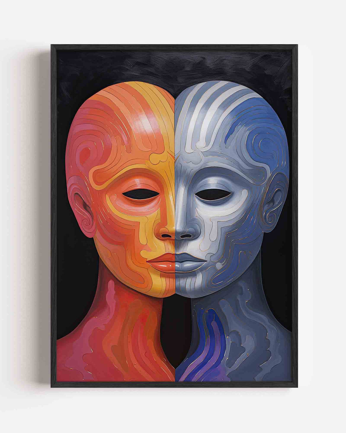 Tweekleurig gezicht – surrealistische portret poster als wanddecoratie