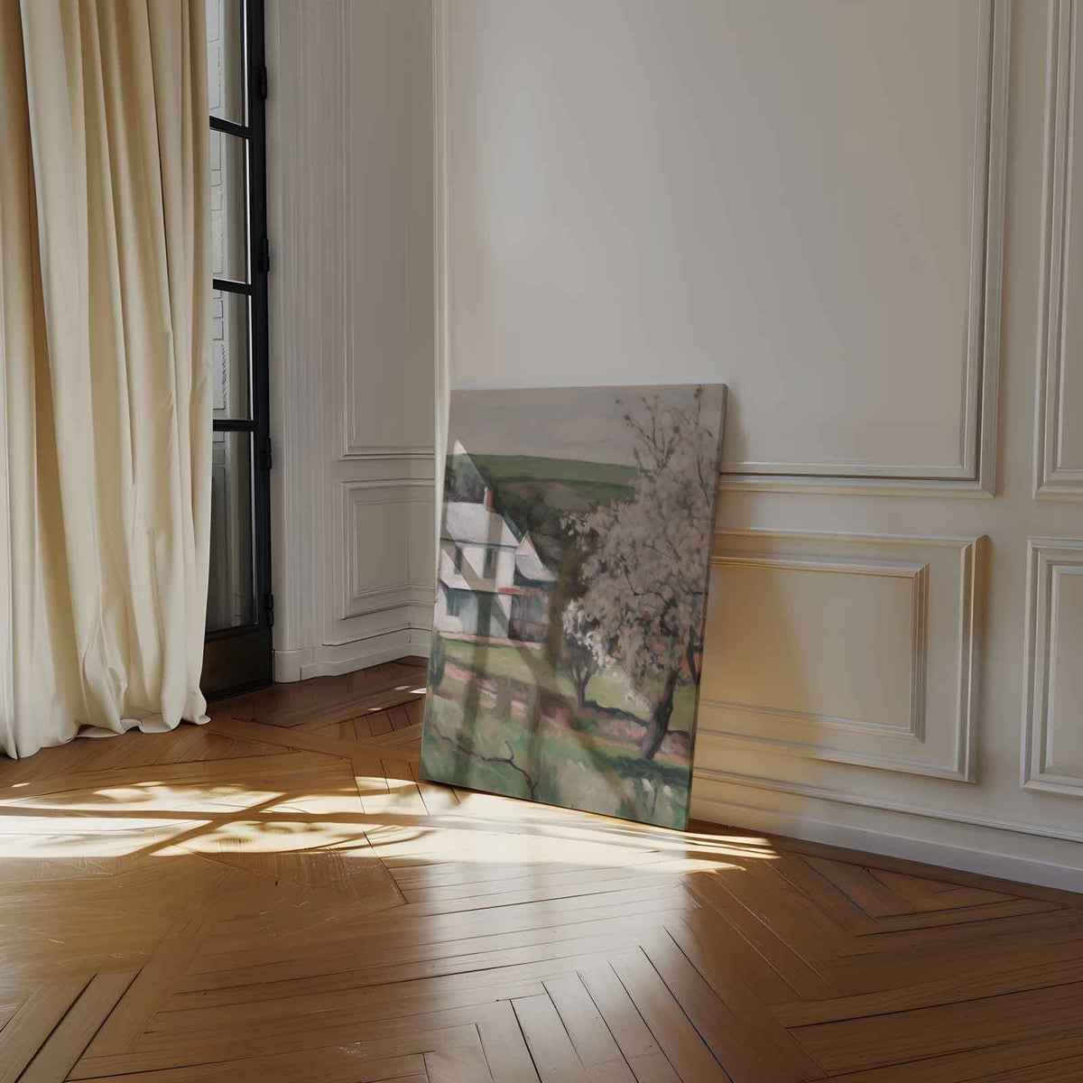 Lentehuis met Bloesem – canvas wanddecoratie in portret formaat