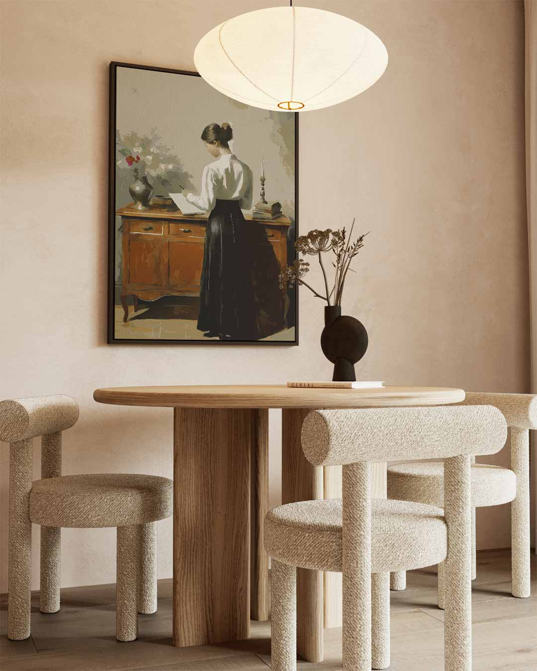 Vrouw Schrijvend aan Het Bureau – canvas wanddecoratie in portret formaat