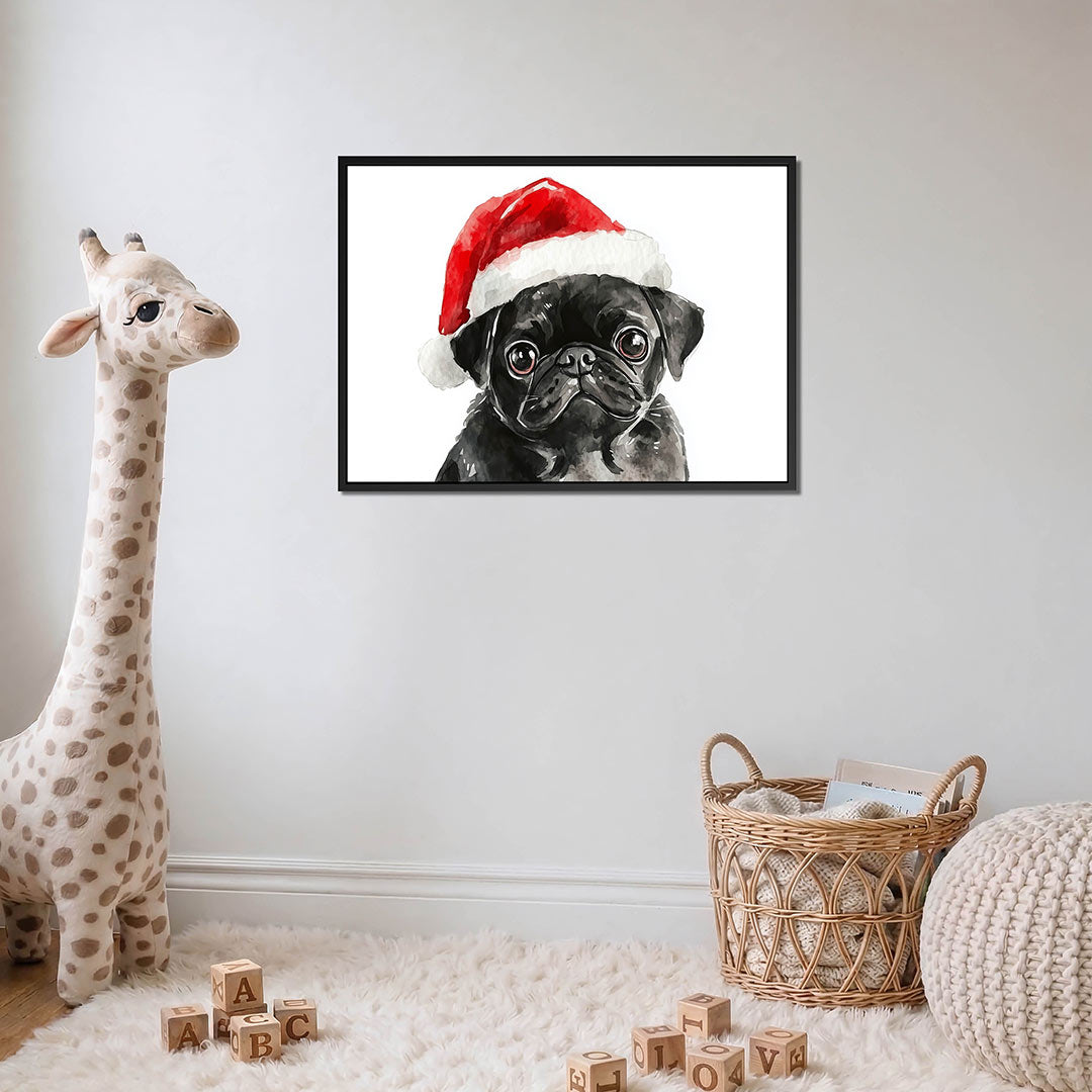 Hond met kerstmuts – detail van het kunstwerk