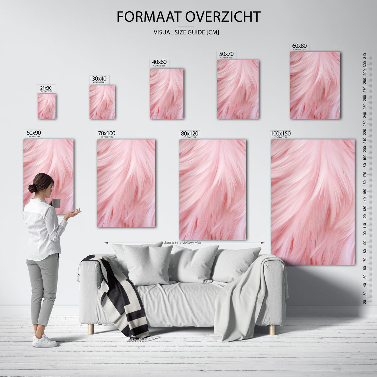 Roze veren – staande muurposter met kunst en design